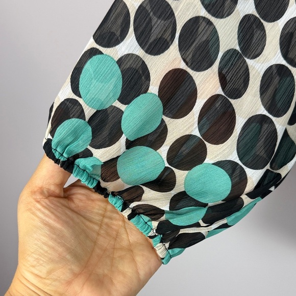 Zac & Rachel Casual Teal & Black Polka Dot Extra Large Long Sleeve Blouse - Picture 5 of 11